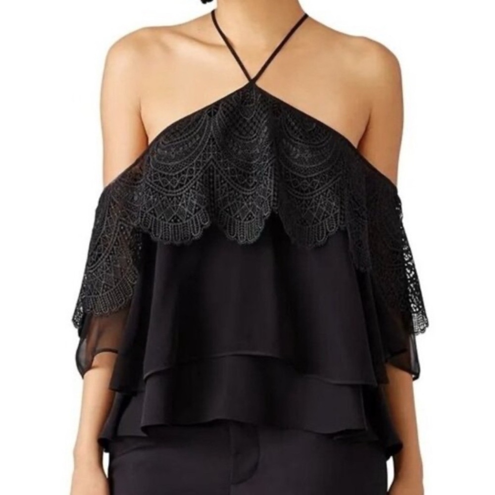 Cinq à Sept Black Lace Layered Blouse - Size Small